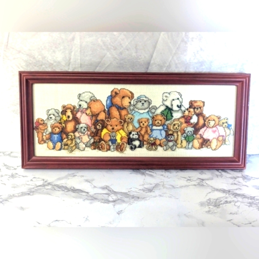 Bear Collection Cross Stitch Framed In Glass